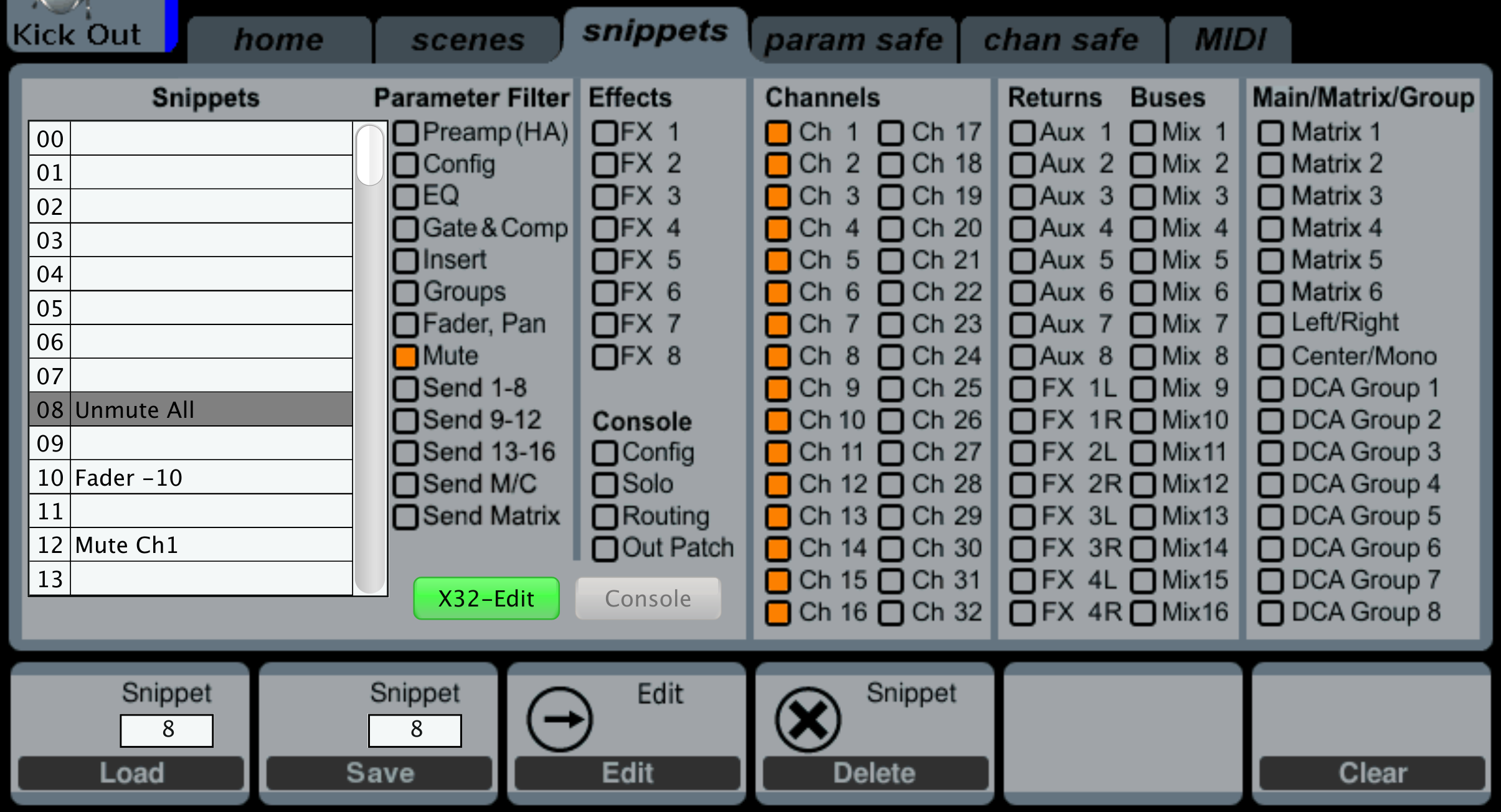 Behringer X32 Snippets - X32 Snippets Screen